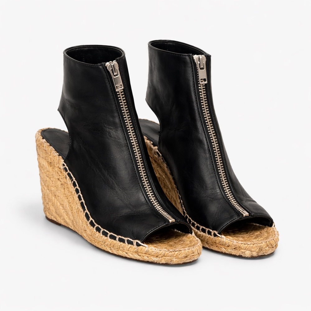 Celine Phoebe Philo Black Leather Espadrille Wedge Booties 36.5 /‎ 6.5 – Repair